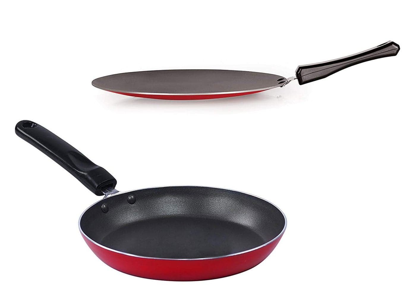 NIRLON Nonstick Tawa & Tapper Pan- Red & Black-Combo Set