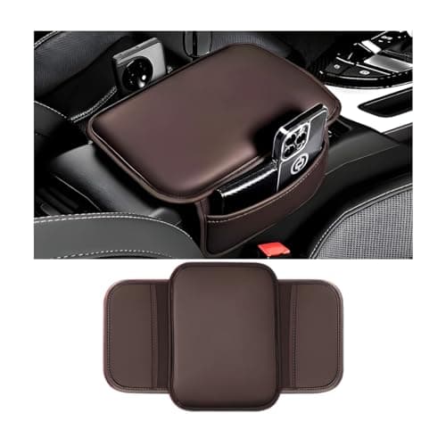 Bittwee Car Center Console Cover, Leather Vehicle Arm Rest Cushion Mat with Storage Pocket, Waterproof Anti-Scratch Auto Interior Armrest Pad Accessiories Universal for SUV, Truck, RV(Coffee)