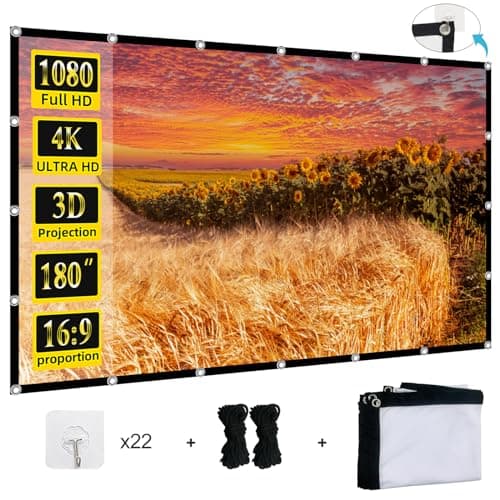 Projector Screen 180 inch, XINLEMY Large 4K HD 16:9 Foldable Portable Projection Cinema Screen Washable Double-Sided Video Projector Screen Suitable for Backyard Partying