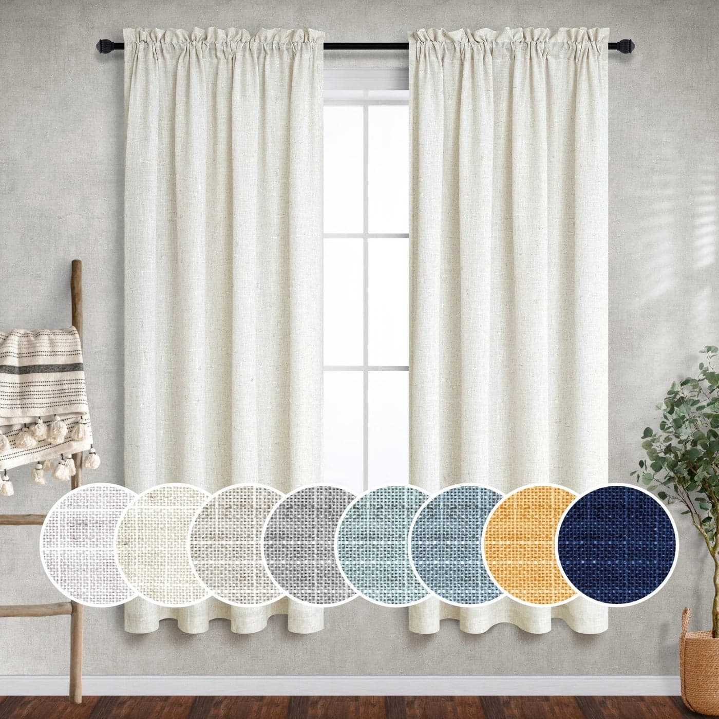 MrsNaturall 72 Inch Long Curtains for Living RoomLight Filtering Boho Semi Sheer Rod Pocket Linen Curtains 72 Inch Length 2 Panels Set for Glass French Door BedroomCream Ivory