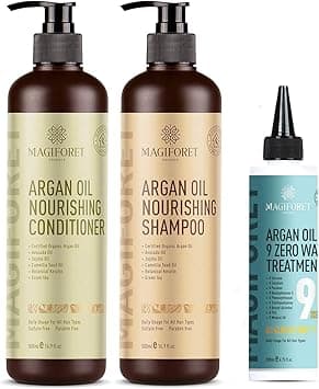 MagiForet Argan Oil Shampoo Conditioner Hair Treatment Set 2 x 500 ml 200 ml Organic Sulfate Free Paraben Free Gentle on Curly Color Treated Hair For Men Women