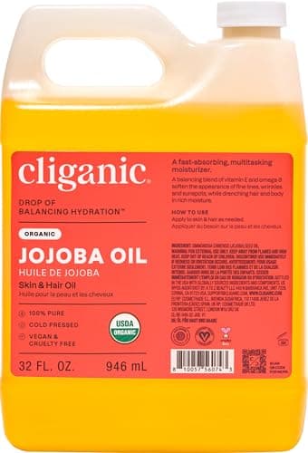 Cliganic Organic Jojoba Oil Bulk 32oz 100 Pure Natural Cold Pressed Unrefined Hexane Free Oil for Hair Face