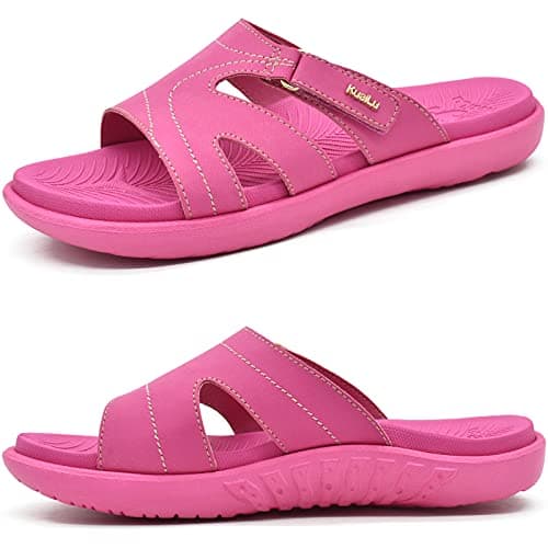 KuaiLu Womens Fashion Orthotic Slides Ladies Lightweight Athletic Yoga Mat Walking Sandals Slip On Thick Cushion Recovery Slippers Sandles Comfortable Plantar Fasciitis Arch Support Hot Pink Size 8