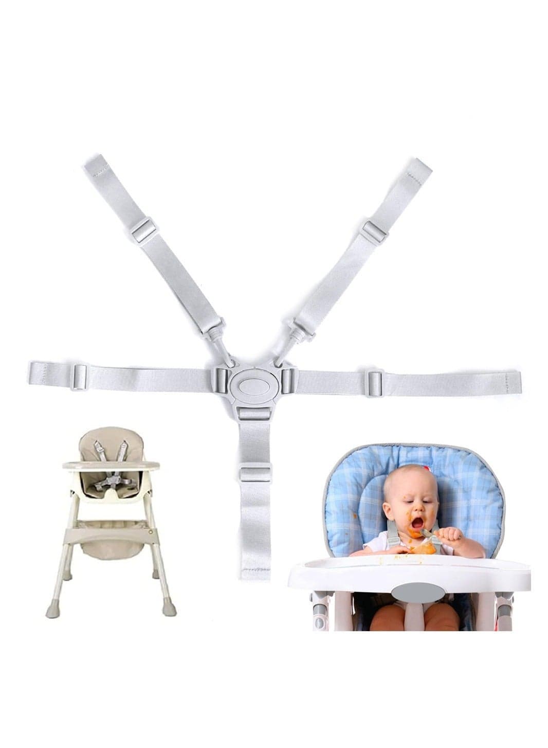 Harness High Chair Straps, Universal Straps Replacement, Adjustable 5 Point Baby Safety Strap Belt for Chair/Pram/Buggy/Kid Pushchair (Grey, 2PCS)