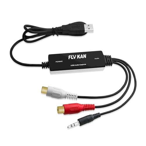 FLY KAN USB 2.0 Audio Capture Card for Windows 10/8.1/8/7 and Mac OS 10.14-Audio Grabber for Vinyl Cassette Tapes to mp3 Converter