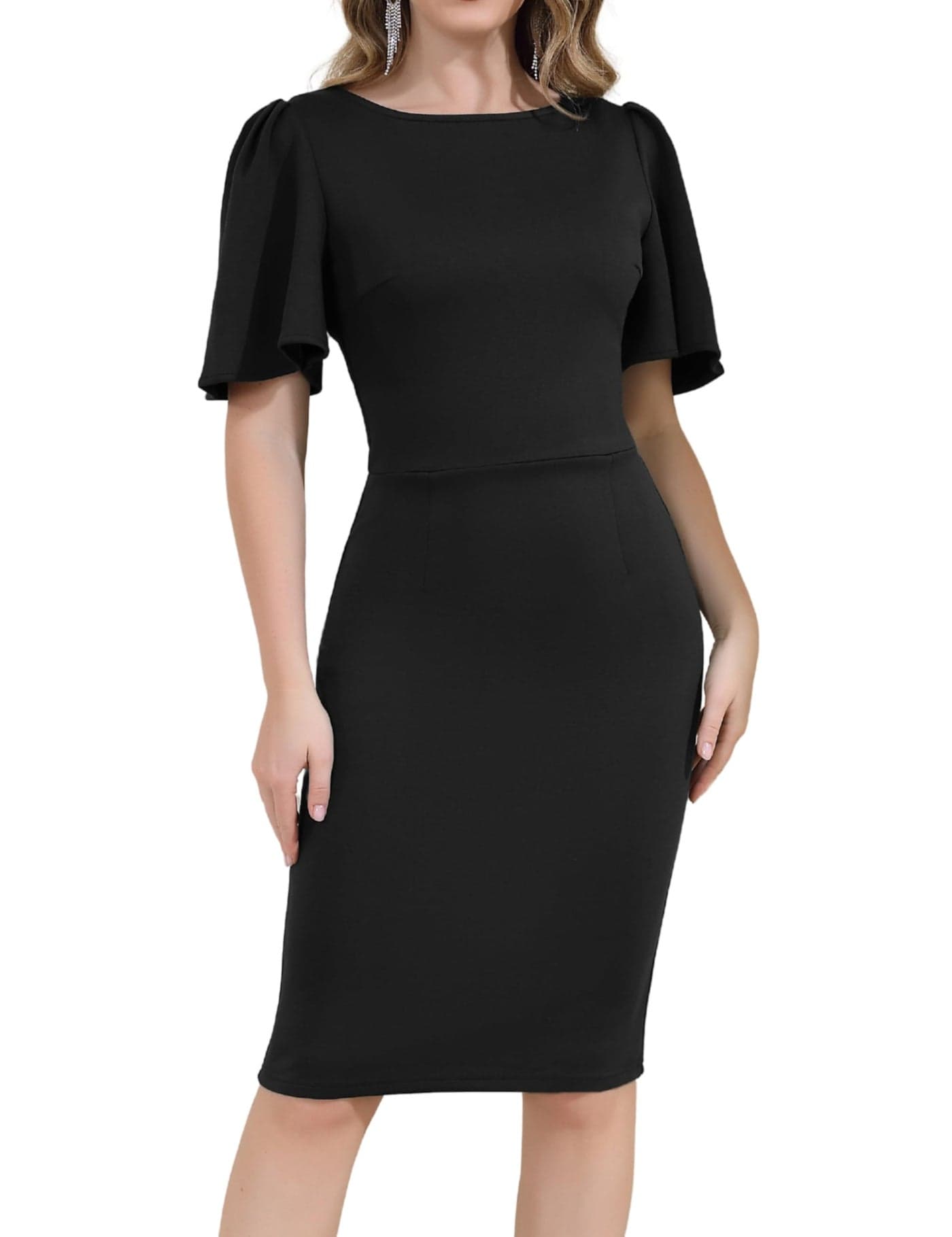 Aphratti Black Dresses for Women Funeral Party Church Graduation Classy Cocktail Sheath Summer Dress Black Medium