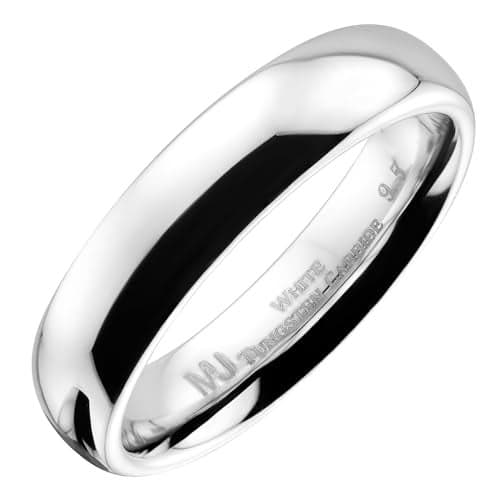 MJ Metals Jewelry Classic Mirror Polished White Tungsten Carbide 5mm COMFORT FIT Wedding Band Ring Size 11