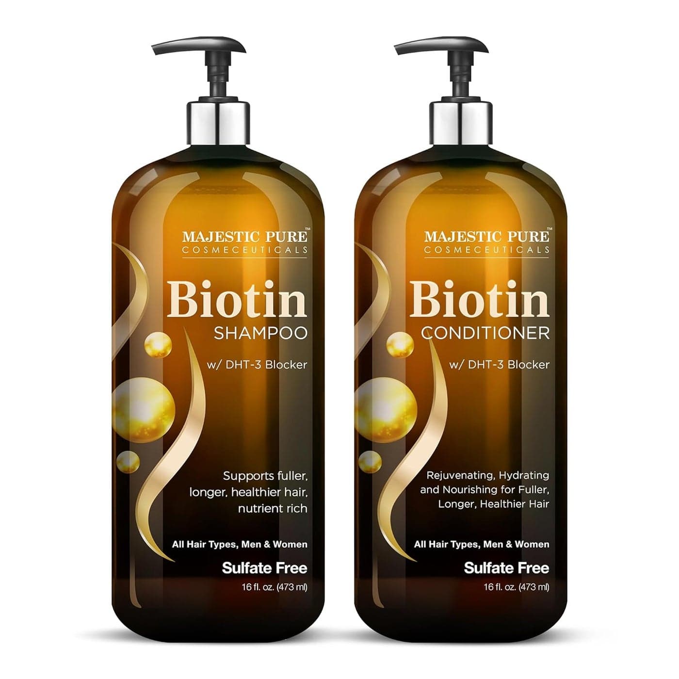 MAJESTIC PURE Biotin Shampoo and Conditioner Set with DHT Blocker Complex Hydrating Nourishing Supporting Healthy Hair Sulfate Free for Men Women 16 fl oz each