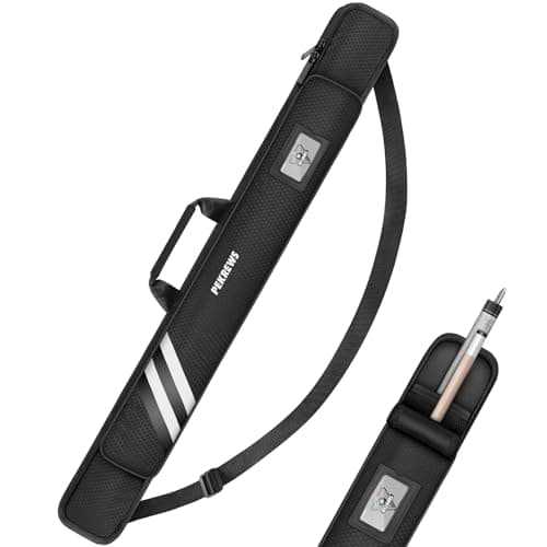 PEKREWS Pool Cue Case Soft Pool Stick Case 1x1 Holds 1 Butt and 1 Shaft with Queue Zipper Pocket Sturdy Polyester Billiard Cue Bag with Shoulder Strap Handle Billiard Stick Bag for Men and Women