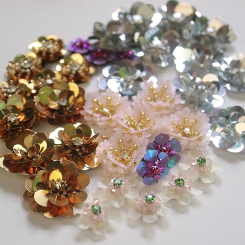 35pclot Handmade Flower Assorted Beaded Patches for Clothing DIY Rhinestone Sequins Sew on Floral Patch Embroidery Appliques parche ropa