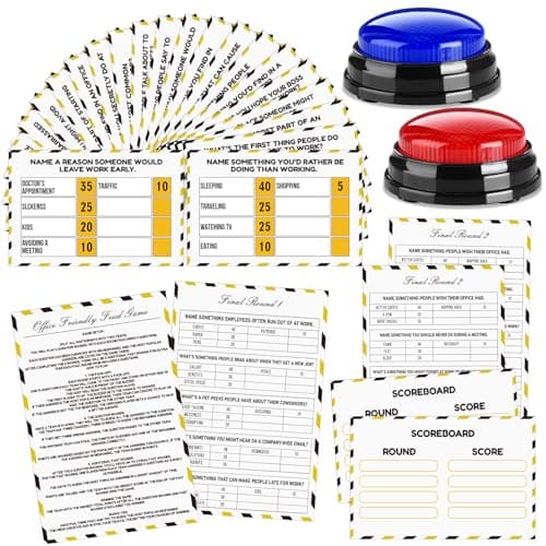 Humyoun Office Party Friendly Feud Game with 2 Answer Buzzers Team Building Feud Cards for Family Game Night Fun Trivia Quiz for Work Staff Coworkers Groups