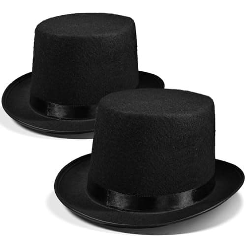 Novelty Place 2 Pack Classic Black Felt Top Hat Fits for Most Unisex Design Perfect for Cosplay Magician Costume Parties Stage Performances DressUp Events