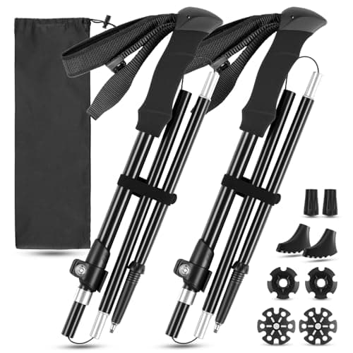 FrutPunch Hiking Poles 2 Pack AircraftGrade Aluminum Alloy Trekking Poles for Hiking Adjustable and Foldable Design Hiking Sticks EVA SweatAbsorbent and NonSlip Handle for Men Women Seniors