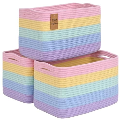 Degeyoyo Baskets for OrganizingStorage Baskets3 Pack Baskets for Shelfves15109 Woven Rainbow Baskettoy storage binsbins for organization