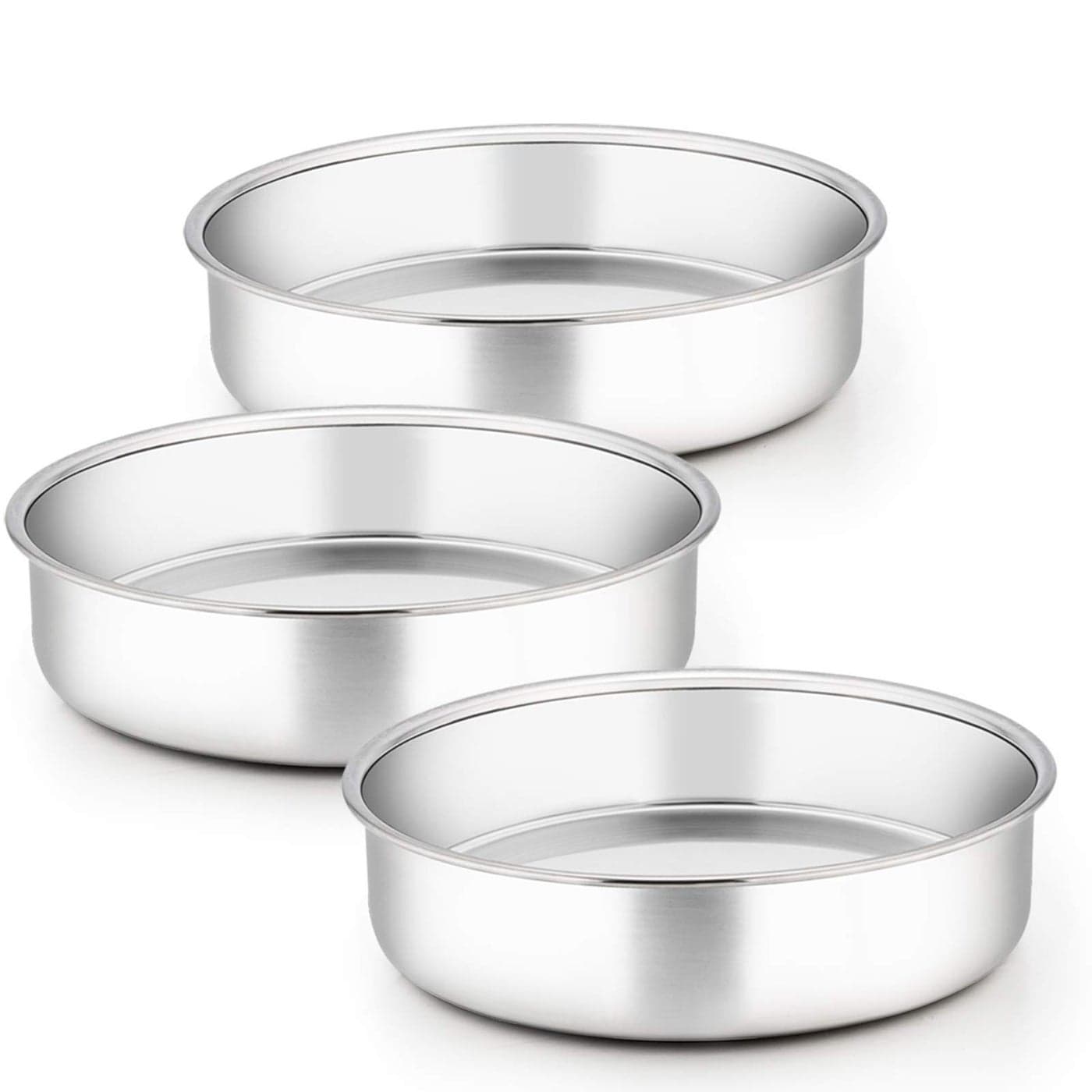 TeamFar 9 Inch Cake Pan 3 Pcs Round Tier Cake Pans Set Stainless Steel for Baking Steaming Serving Perfect for Birthday Wedding Celebrations Healthy Sturdy Mirror Finish Dishwasher Safe