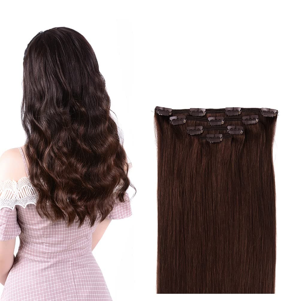 12 Straight Human Hair Clip in Extensions 50grams 4pieces Medium Brown 4 Color