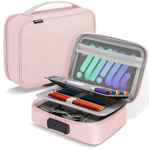 Zannaki Large Capacity Pencil Pouch Case with Lock Pen Marker Stationery Bag Art Supply Storage Organizer Box for Bullet Journal Middle High School College Student Teen Girl Boy Women Adult Pink