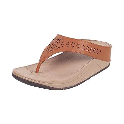 Mochi Women Tan Synthetic Leather Flat Casual Slipper UK/6 EU/39 (32-24)