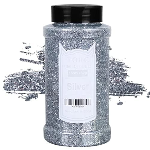 TORC Silver Chunky Glitter 1 Pound 16 OZ Glitter for Resin Crafts Tumblers Cosmetic Makeup Nail Art Festival Decoration