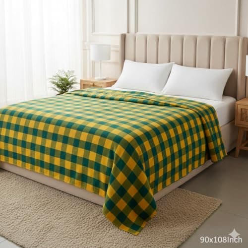 THARUNSHA ELITEDouble Cot Bedsheet Solapur Cotton Chaddar / 100% Cotton Blanket/Bedsheet/Reversible Blanket for Daily use (90x108Inch) (Yellow Green)