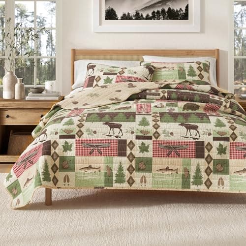 Great Bay Home 3Piece Reversible Rustic Lodge Bedspread King Size Quilt with 2 Shams AllSeason Quilt Set Wilder Collection King