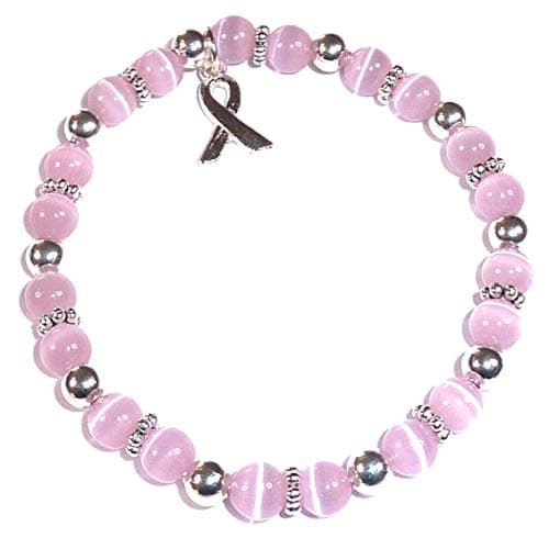 Hidden Hollow Beads Cancer Awareness Beaded Stretch Bracelet, Will Fit Most Wrists, Show support or Wear in Memory, Comes Packaged. (Breast Cancer - Pink)
