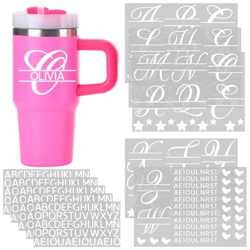 Affrolling 10 Sheets Personalized 14 20 24oz Tumbler UV Monogram Stickers Cup Wraps Letter Stickers Vinyl Name Decals Monogram Mugs Waterproof Decals for Tumblers Laptops(White)