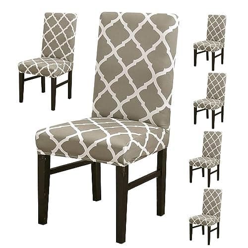 House of Quirk Elastic Chair Cover Stretch Removable Washable Short Dining Chair Cover Protector Seat Slipcover (Pack of 6, Peanut Lantern)