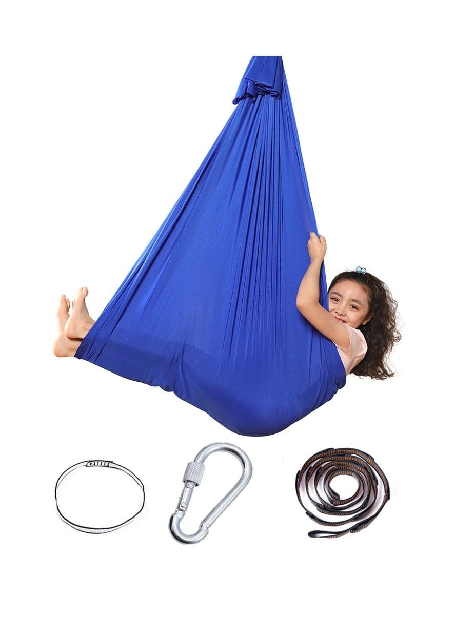 Indoor hammock swing therapy swing, suitable for children with special needs such as autism, ADHD, SPD, etc., with hardware hammock sensory integration (color: royal blue, size: 150CM/59 inches)