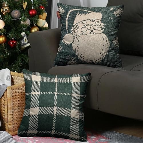 AEROHAVEN Set of 2 100% Cotton Knitted Merry Christmas Decorative Throw Pillow/Cushion Covers - (16 x 16 Inch, Green)