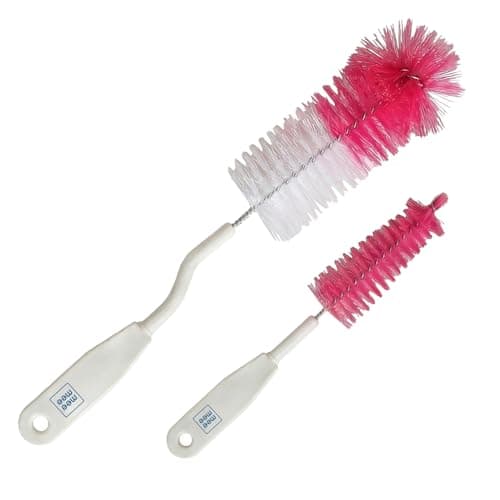 Mee Mee Nylon Bottle Brush with Nipple Cleaner | 360° Rotating Handle | High-Density Soft Bristles | BPA Free | Scratch-Free Cleaning | Non-Toxic | Easy Grip | Dishwasher Safe (Pink)