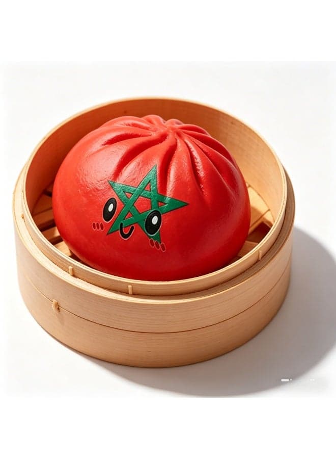Moroccan Flag Bao Bun Squishy Toy, Cute Green Star Stress Relief Squeeze Toy, Kawaii Slow Rising Dumpling Fidget Toy for Kids & Adults