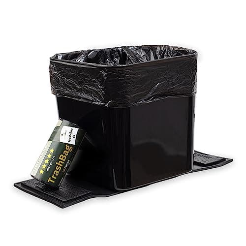HAUSSIMPLE Car Trash Can Leakproof Compact Garbage Bin w/Stability Flap, Anti-Slip Base, Portable Trash Holder for Cars, Trucks, SUVs, Minivans, Auto Organizer with Trash Bags (Black, Large)
