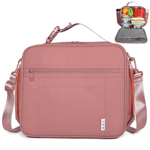 NOL Kids Lunch Bag - Kids 3+ Reusable Insulated Lunch Box with Zipper Closure Buckle Handle Adjustable Long Shoulder Strap, Easy-Clean Waterproof Fabric, Children Lunch Tote Bag for School - Dark pink