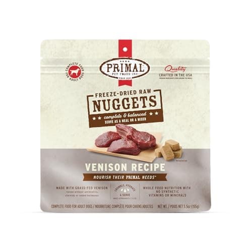 Primal Freeze Dried Raw Dog Food Nuggets Venison Complete Balanced Meal Also Use as Topper or Treat Premium Healthy Grain Free High Protein Raw Dog Food 55 oz