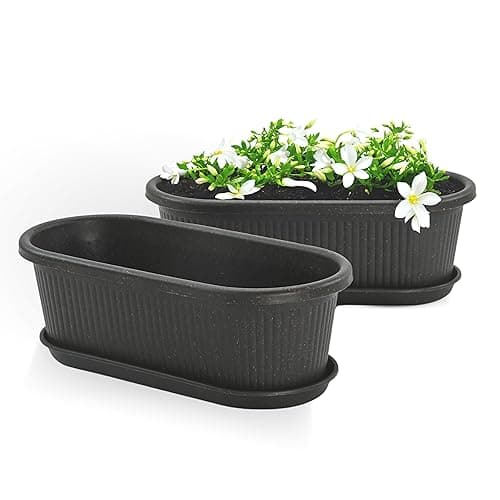 Eha Earth Friendly Regalia 12 Inch Pots and Planters Set of 2 | Bamboo Based, UV Protected | Plant for Indoor & Balcony Window Flower Pots | Charcoal
