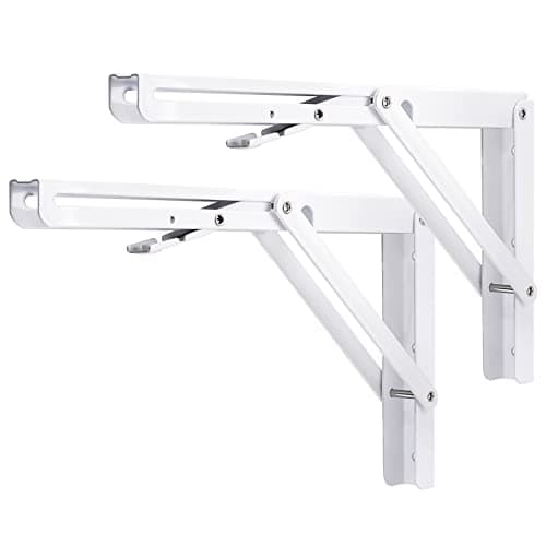 YUMORE Folding Shelf Bracket Heavy Duty, 12 Inch White Collapsible Shelf Bracket, DIY L Bracket for Workbench Folding Table Hinge, Max Load: 330lbs, 2 Pack