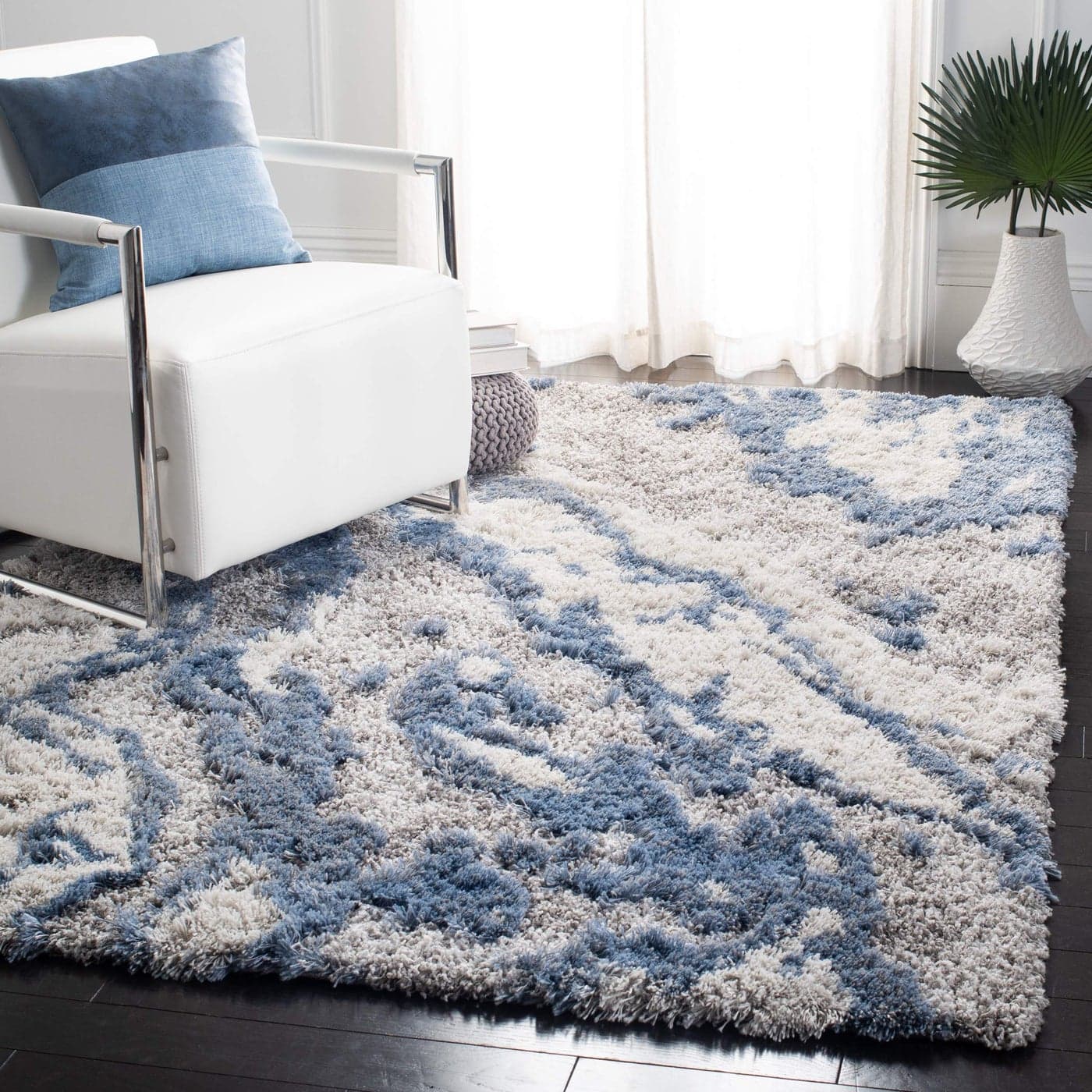 SAFAVIEH Area Rug 8x10 Horizon Shag Collection Large Grey Blue Modern Design NonShedding Easy Cleaning Ultra Plush Thick Pile Ideal for Living Room Bedroom Dining Space HZN890G