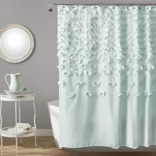 Lush Decor Lucia Shower Curtain 72" W x 72" L, Blue - Bathroom Curtain - Coquette Decor - Flower Shower Curtains - Blue Fabric Shower Curtains