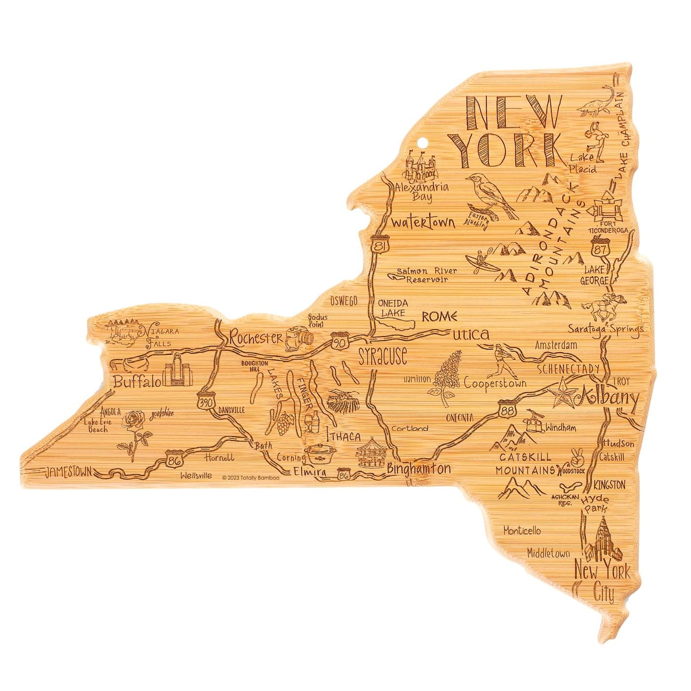 Totally Bamboo Destination New York State Shaped Serving and Cutting Board Includes Hang Tie for Wall Display
