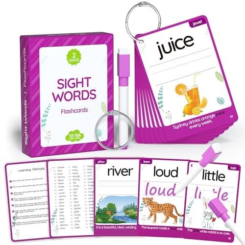 WJPC 55 Cards 106PCS High Frequency Sight Words Flash Cards SecondGrade 1st 2nd 3rd Grade 7891011 Years Ages Kids Boys Girls for Reading Write Association Sentence Making