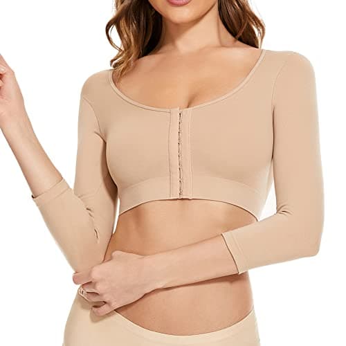 KSKshape Arm Shaper for Women Post Surgery Arm Lipo Compression Sleeves Front Closure Shapewear Bra Posture Corrector Tank Top,Beige,2XL