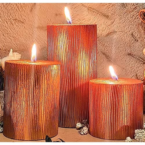 Floryn Decor Set of 3 Metallic Pillar Candles Decoration Dinner Wedding Party Candles Perfect Candles for Home Decor - Church-Spa Candle, Restaurant | Smokeless & Dripless (Copper)