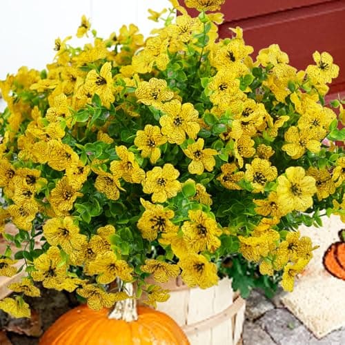 trytuny Artificial Flowers for Outdoor, UV Resistant Fake Silk Flowers, Realistic Faux Plants for Outside Indoor Porch Patio Window Box Planter Home Decor (20, Yellow)