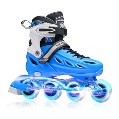 METROLLER Inline Skates for Girls and Boys, Women, Men 4 Sizes Adjustable Inline Skates with Light Up Wheels, Illuminating Beginner Skates for Kids & Adult Youth.