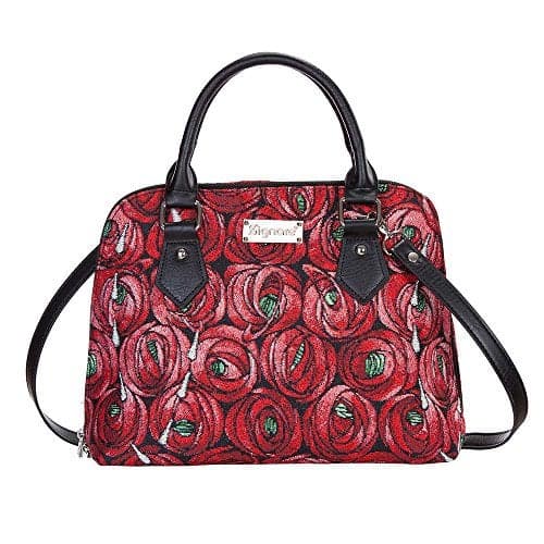 Signare Tapestry Hand Shoulder Bag Cross Body Purses Handbag Satchel Bag for Women In Charles Rennie Mackintosh Rose and Teardrop|CONV-RMTD