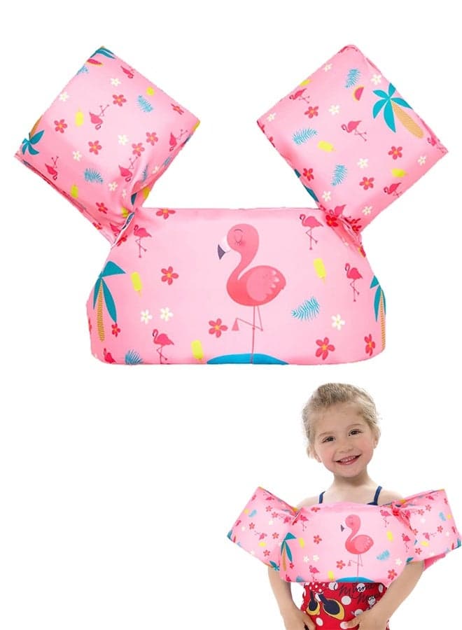 Baby Pool Float Fit 30-55 Lbs, Kids Swimming Float with Arm Water Wings, Fun Ride-On Raft Pool Baby Beach Supplies for 2-6 Years Old Boy Girl (Pink Flamingo)
