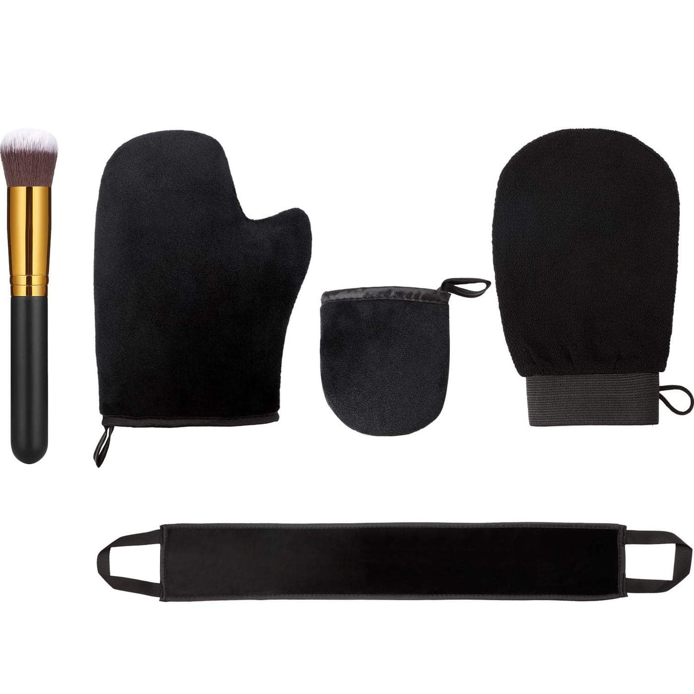 Boao 5 Pieces Self Tanning Mitt Applicator Kit Includes Tanning Mitt Exfoliating Glove Mini Face Glove Back Lotion Applicator and Large Brush Makeup