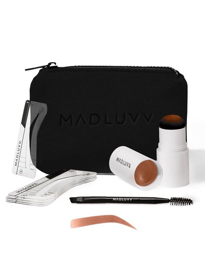 Eyebrow Stencil Kit - Easy-to-Use, Natural Look, 6 Popular Shapes, Used by Professionals - Includes Stamp, Stencils, Spoolie, and Travel Bag (True Red)