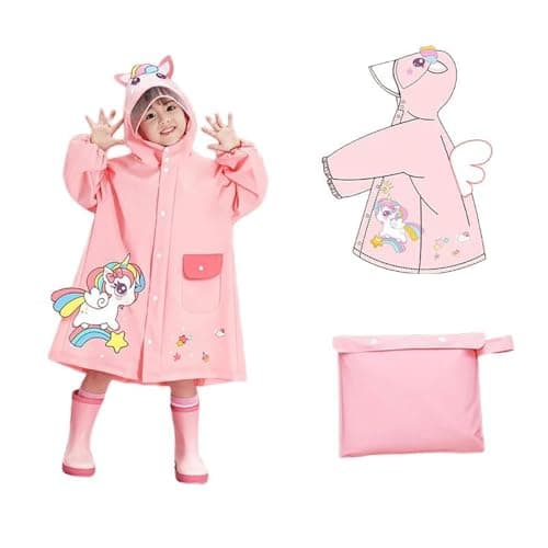 Bold N Elegant 3D Kids Cartoon Soft Luxurious Waterproof Raincoat Rain Jacket Rain Suit with Backpack Space and a complimatory Storage Pouch for Kids Boys n Girls (IN, Age, 2 Years, 4 Years, Pink)
